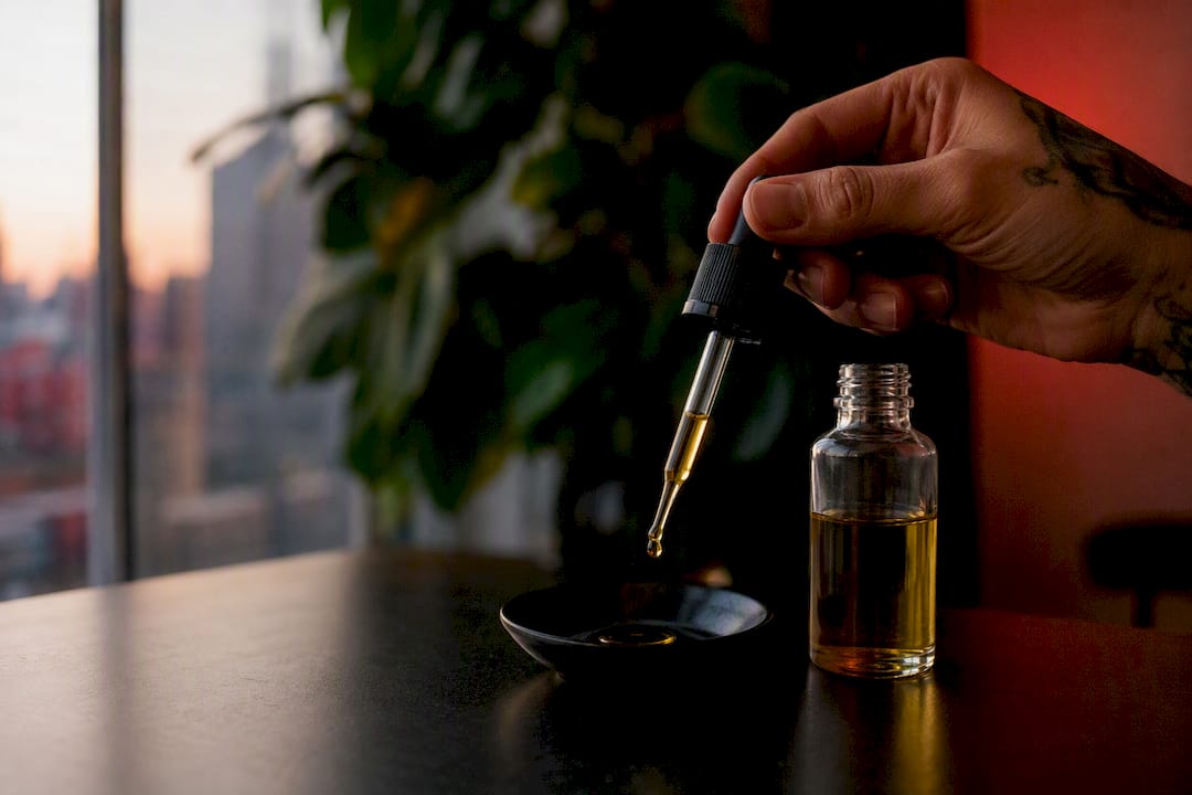 Hand dosing CBG oil with dropper