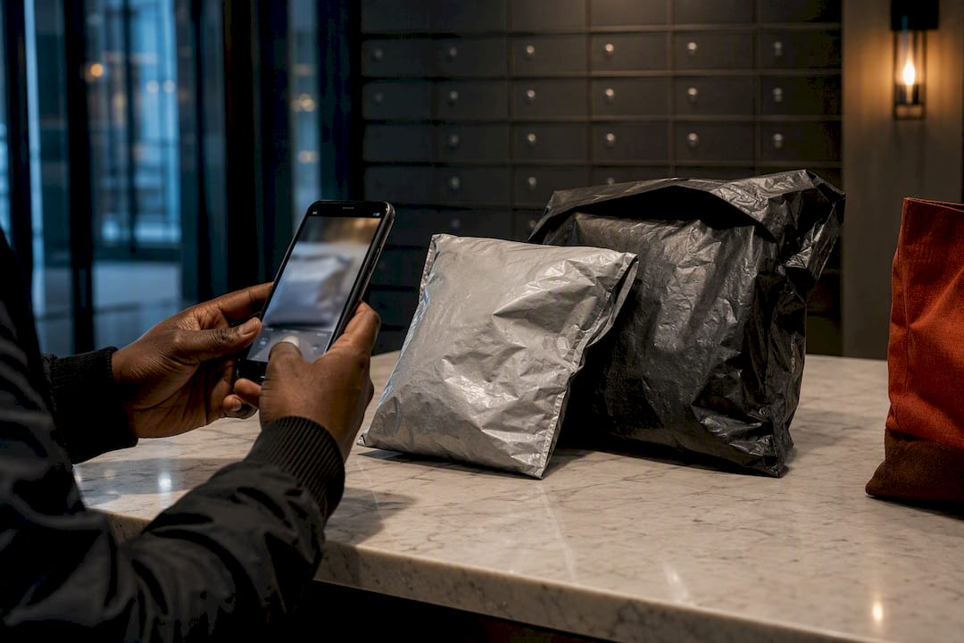 Customer documenting damaged sealed delivery package